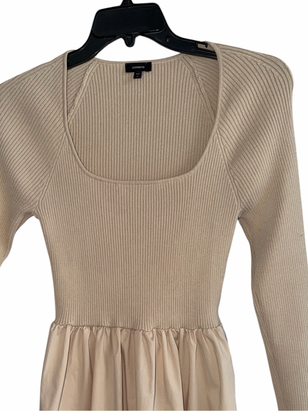 Express Ribbed Knit Scoop-Neck Dress in Ivory Size M - Picture 5 of 9